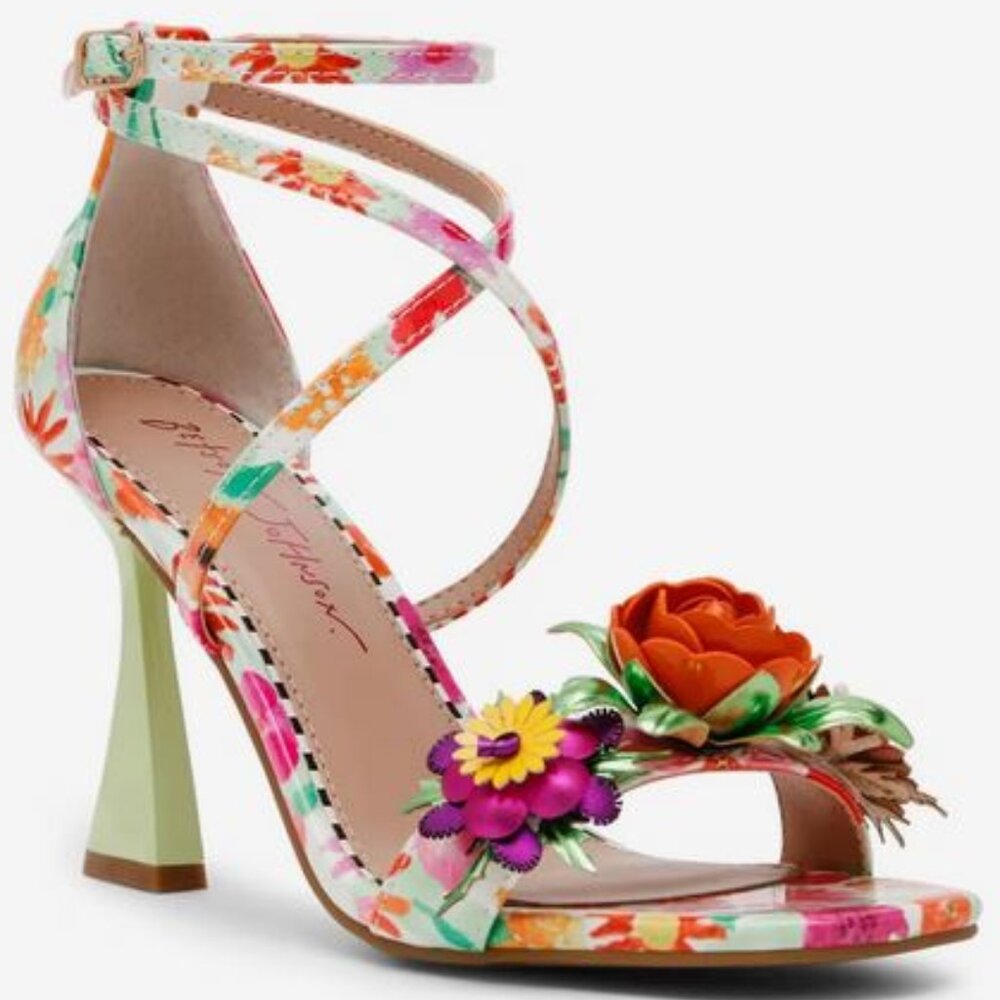Betsey Johnson Malorie strappy Sandal orange flower mint green high heel NEW 8.5